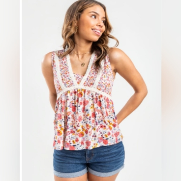 Francesca's Collections Tops - 4/$20 Francesca's Collections Blue Rain Quincy Floral Crochet Blouse, Boho, S